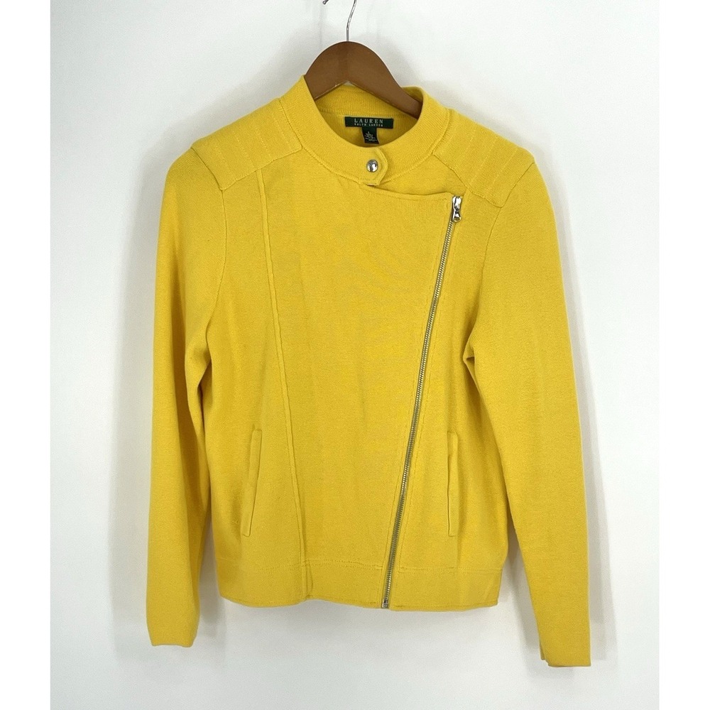 Lauren by Ralph Lauren Women L‎ Moto Cardigan Yellow Cotton